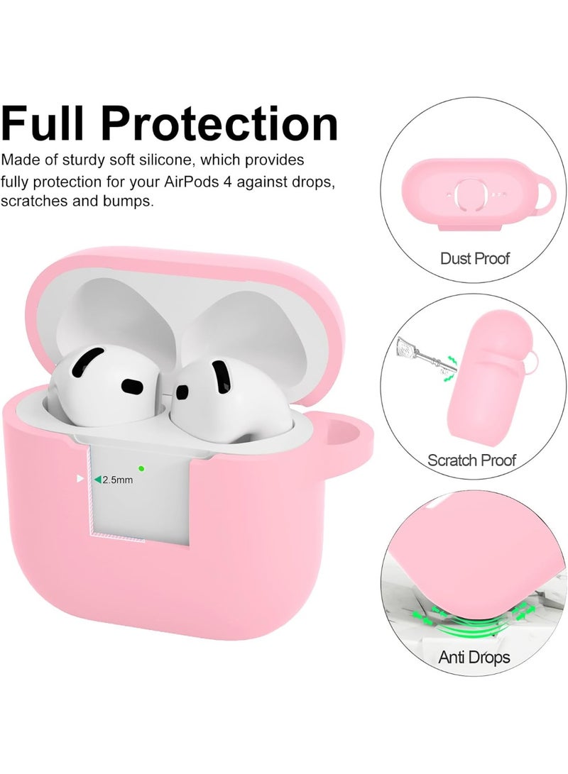 QIRG غطاء واقي سيليكون لسماعات AirPods 4 / AirPods 4 ANC مع سلسلة مفاتيح (وردي) - Image 4